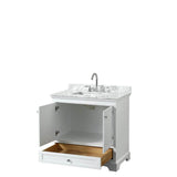 Deborah 36 Inch Single Bathroom Vanity in Dark Espresso, White Carrara Marble Countertop, Undermount Square Sink, and No Mirror