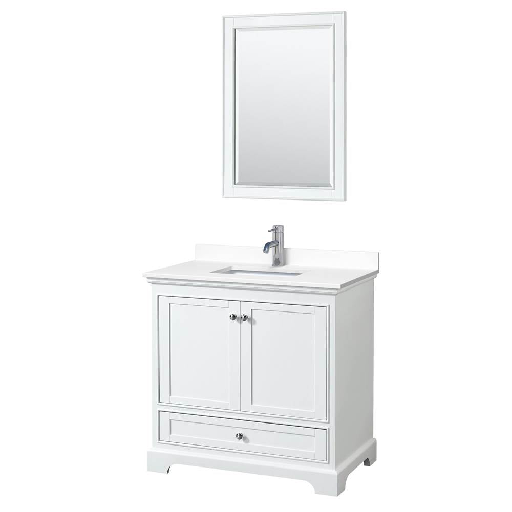 Wyndham Collection - Deborah 36 Inch Single Bathroom Vanity in White, White Cultured Marble Countertop, Undermount Square Sink, 24 Inch Mirror