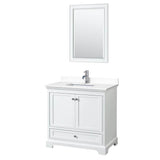 Wyndham Collection - Deborah 36 Inch Single Bathroom Vanity in White, White Cultured Marble Countertop, Undermount Square Sink, 24 Inch Mirror