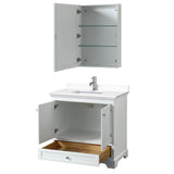 Deborah 36 Inch Single Bathroom Vanity in White, White Cultured Marble Countertop, Undermount Square Sink, Medicine Cabinet