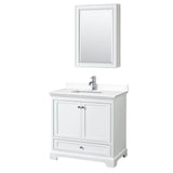 Wyndham Collection - Deborah 36 Inch Single Bathroom Vanity in White, White Cultured Marble Countertop, Undermount Square Sink, Medicine Cabinet