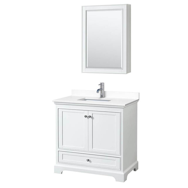 Wyndham Collection - Deborah 36 Inch Single Bathroom Vanity in White, White Cultured Marble Countertop, Undermount Square Sink, Medicine Cabinet