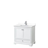 Wyndham Collection - Deborah 36 Inch Single Bathroom Vanity in White, White Cultured Marble Countertop, Undermount Square Sink, No Mirror