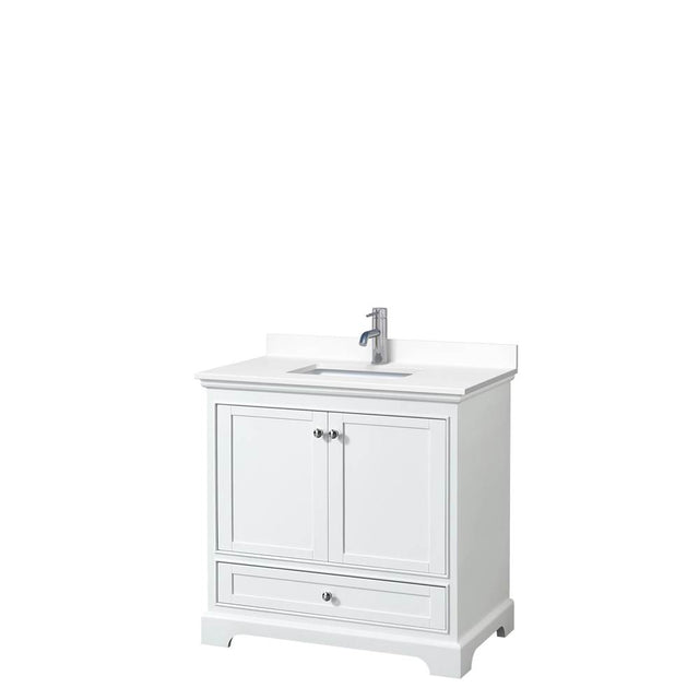 Wyndham Collection - Deborah 36 Inch Single Bathroom Vanity in White, White Cultured Marble Countertop, Undermount Square Sink, No Mirror