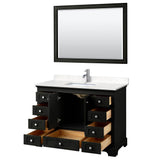 Deborah 48 Inch Single Bathroom Vanity in Dark Espresso, Carrara Cultured Marble Countertop, Undermount Square Sink, 46 Inch Mirror
