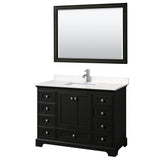Wyndham Collection - Deborah 48 Inch Single Bathroom Vanity in Dark Espresso, Carrara Cultured Marble Countertop, Undermount Square Sink, 46 Inch Mirror