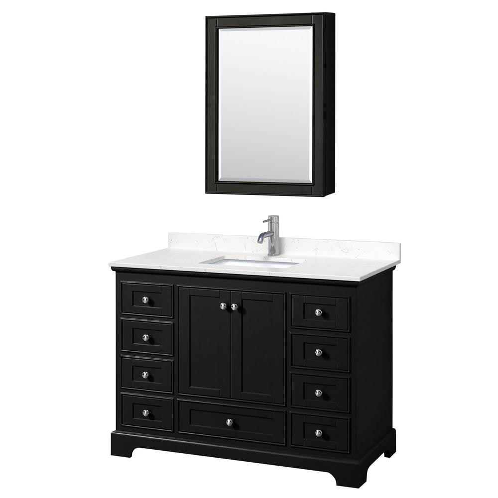 Wyndham Collection - Deborah 48 Inch Single Bathroom Vanity in Dark Espresso, Carrara Cultured Marble Countertop, Undermount Square Sink, Medicine Cabinet