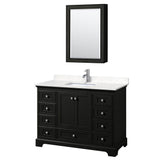 Wyndham Collection - Deborah 48 Inch Single Bathroom Vanity in Dark Espresso, Carrara Cultured Marble Countertop, Undermount Square Sink, Medicine Cabinet