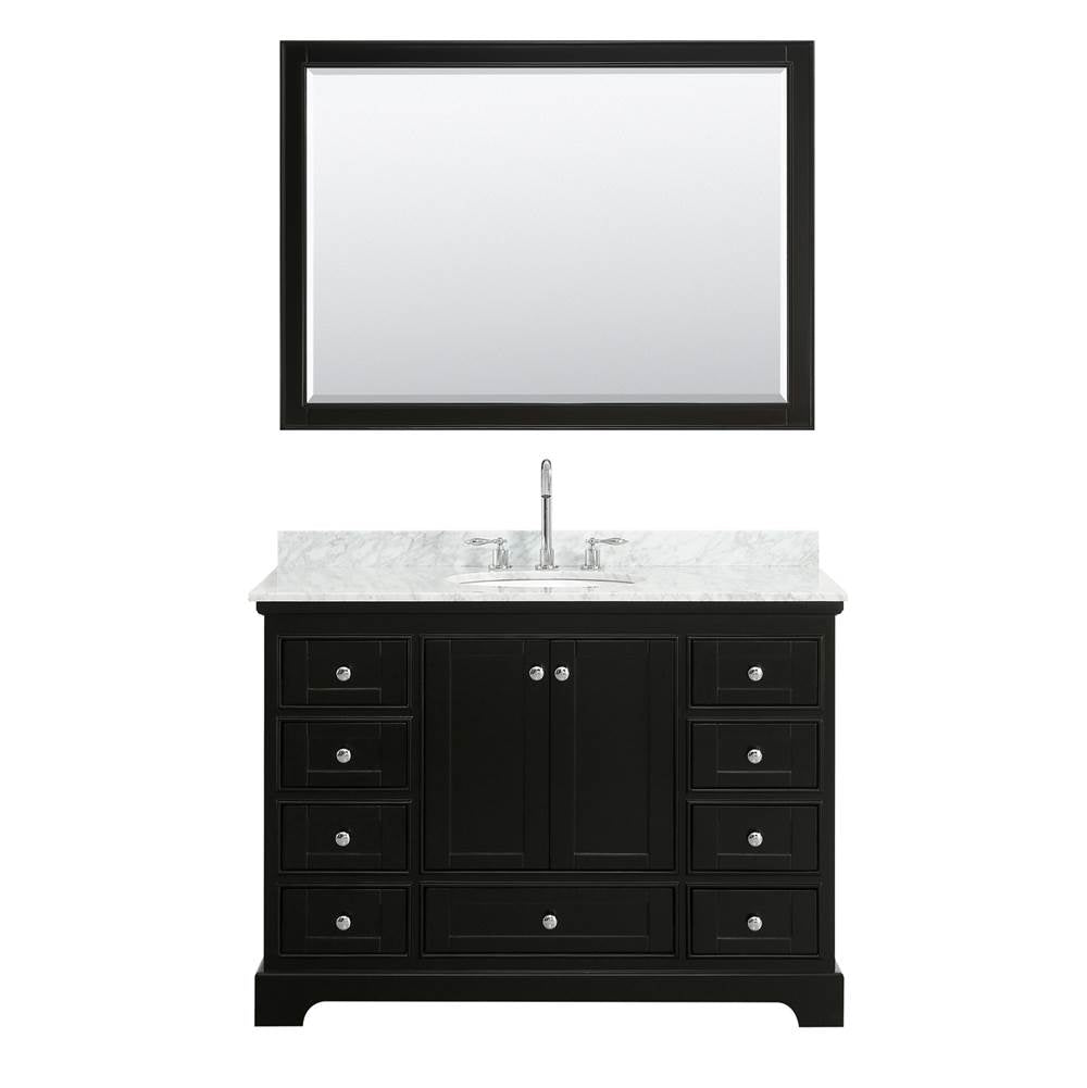 Deborah 48 Inch Single Bathroom Vanity in Dark Espresso, White Carrara Marble Countertop, Undermount Oval Sink, and 46 Inch Mirror
