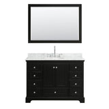 Deborah 48 Inch Single Bathroom Vanity in Dark Espresso, White Carrara Marble Countertop, Undermount Oval Sink, and 46 Inch Mirror