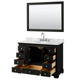 Deborah 48 Inch Single Bathroom Vanity in Dark Espresso, White Carrara Marble Countertop, Undermount Oval Sink, and 46 Inch Mirror