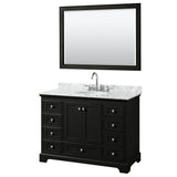 Wyndham Collection - Deborah 48 Inch Single Bathroom Vanity in Dark Espresso, White Carrara Marble Countertop, Undermount Oval Sink, and 46 Inch Mirror - Dark Espresso