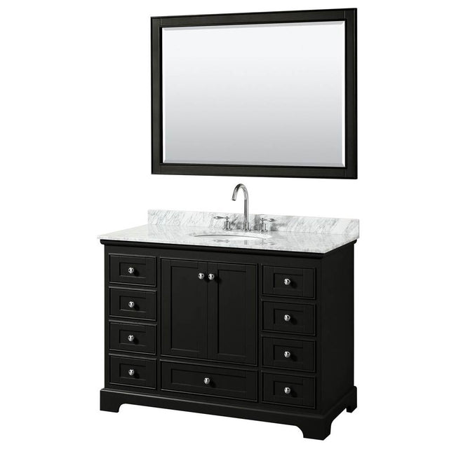 Wyndham Collection - Deborah 48 Inch Single Bathroom Vanity in Dark Espresso, White Carrara Marble Countertop, Undermount Oval Sink, and 46 Inch Mirror - Dark Espresso