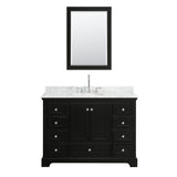 Deborah 48 Inch Single Bathroom Vanity in Dark Espresso, White Carrara Marble Countertop, Undermount Oval Sink, and Medicine Cabinet