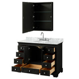 Deborah 48 Inch Single Bathroom Vanity in Dark Espresso, White Carrara Marble Countertop, Undermount Oval Sink, and Medicine Cabinet