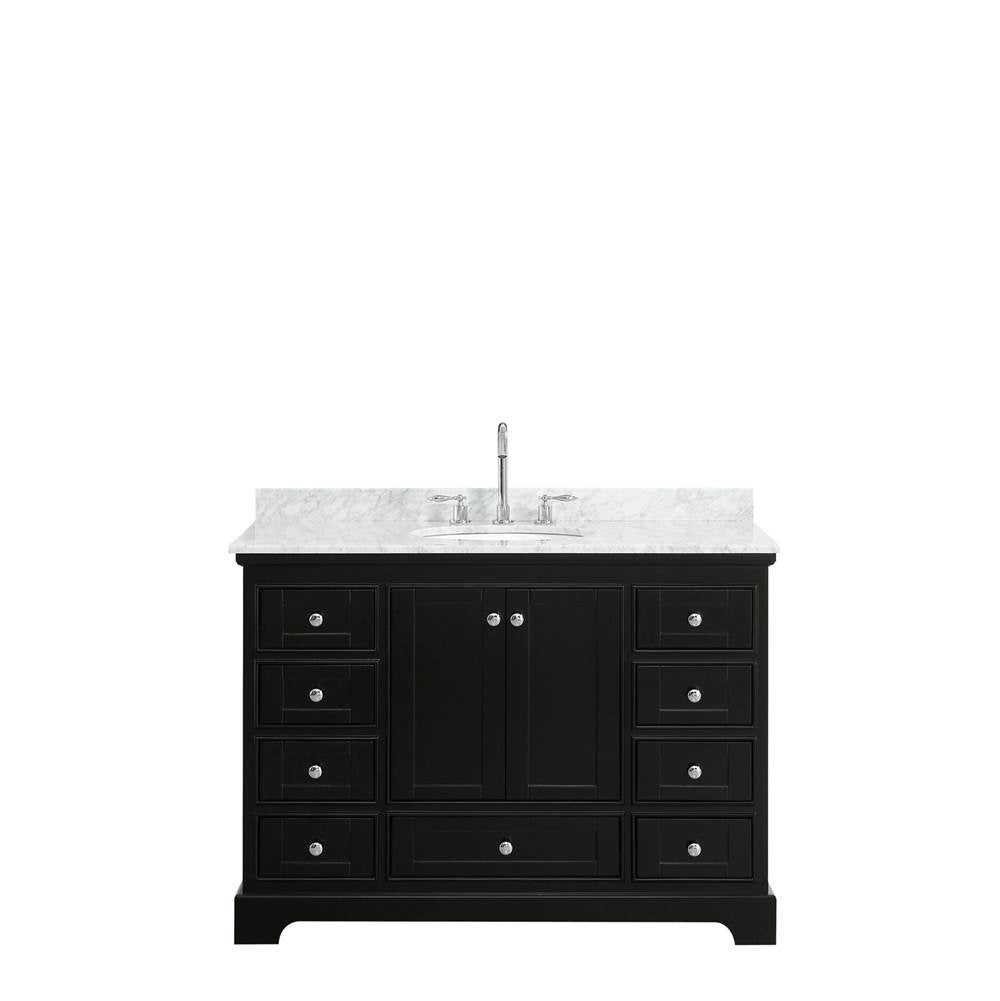Deborah 48 Inch Single Bathroom Vanity in Dark Espresso, White Carrara Marble Countertop, Undermount Oval Sink, and No Mirror