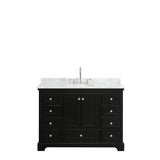 Deborah 48 Inch Single Bathroom Vanity in Dark Espresso, White Carrara Marble Countertop, Undermount Oval Sink, and No Mirror