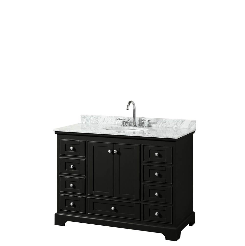 Wyndham Collection - Deborah 48 Inch Single Bathroom Vanity in Dark Espresso, White Carrara Marble Countertop, Undermount Oval Sink, and No Mirror - Dark Espresso