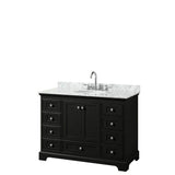 Wyndham Collection - Deborah 48 Inch Single Bathroom Vanity in Dark Espresso, White Carrara Marble Countertop, Undermount Oval Sink, and No Mirror - Dark Espresso
