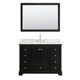 Deborah 48 Inch Single Bathroom Vanity in Dark Espresso, White Carrara Marble Countertop, Undermount Square Sink, and 46 Inch Mirror