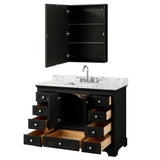 Deborah 48 Inch Single Bathroom Vanity in Dark Espresso, White Carrara Marble Countertop, Undermount Square Sink, and Medicine Cabinet
