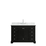 Deborah 48 Inch Single Bathroom Vanity in Dark Espresso, White Carrara Marble Countertop, Undermount Square Sink, and No Mirror
