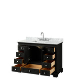 Deborah 48 Inch Single Bathroom Vanity in Dark Espresso, White Carrara Marble Countertop, Undermount Square Sink, and No Mirror