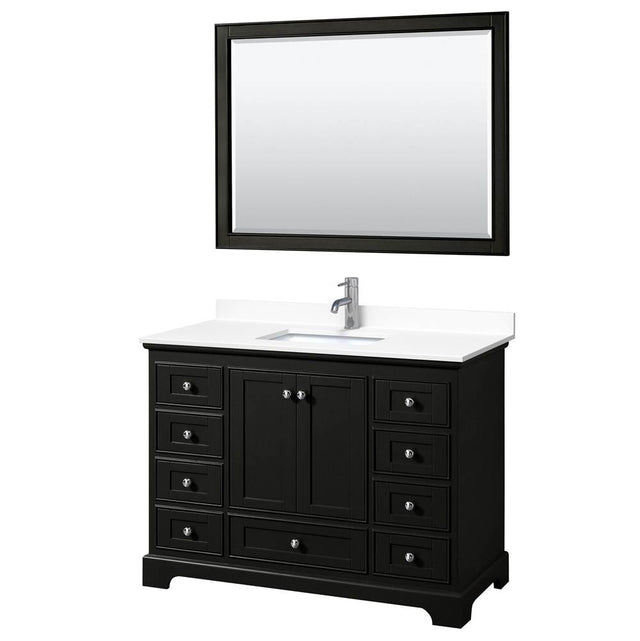 Wyndham Collection - Deborah 48 Inch Single Bathroom Vanity in Dark Espresso, White Cultured Marble Countertop, Undermount Square Sink, 46 Inch Mirror