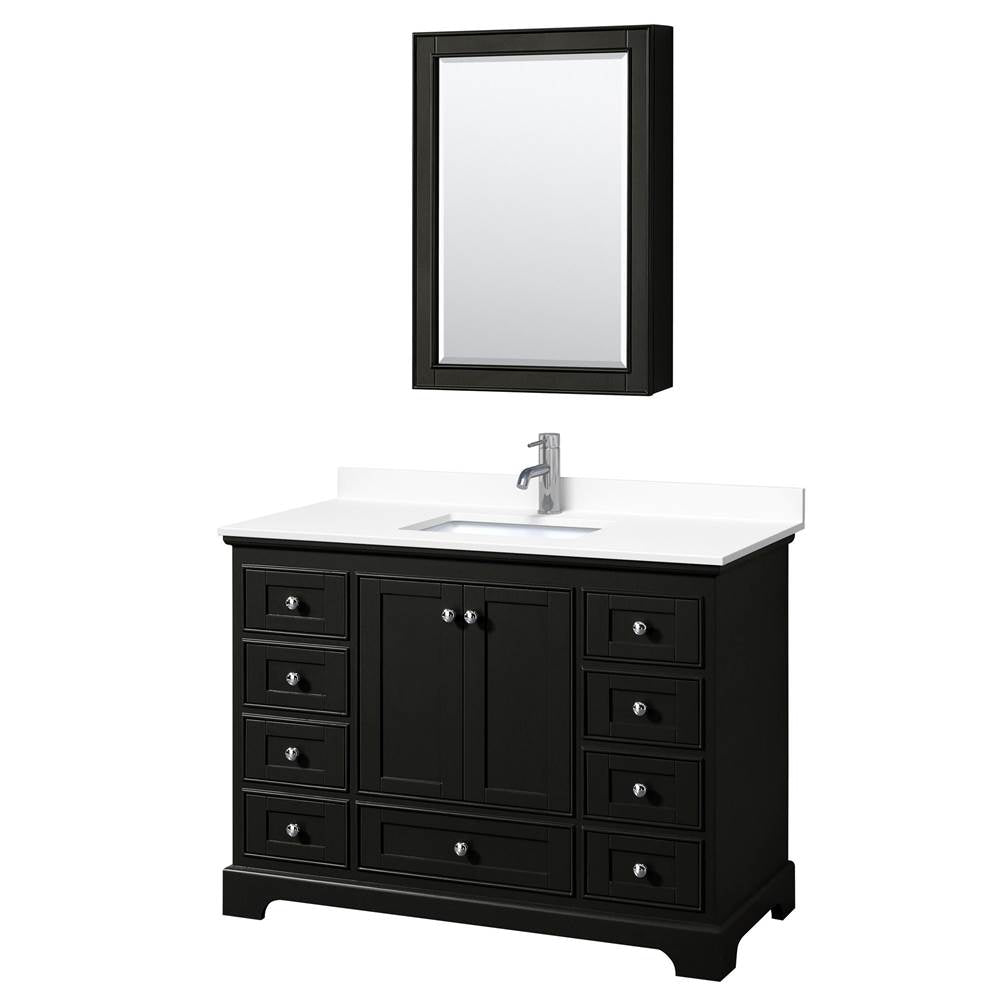 Wyndham Collection - Deborah 48 Inch Single Bathroom Vanity in Dark Espresso, White Cultured Marble Countertop, Undermount Square Sink, Medicine Cabinet