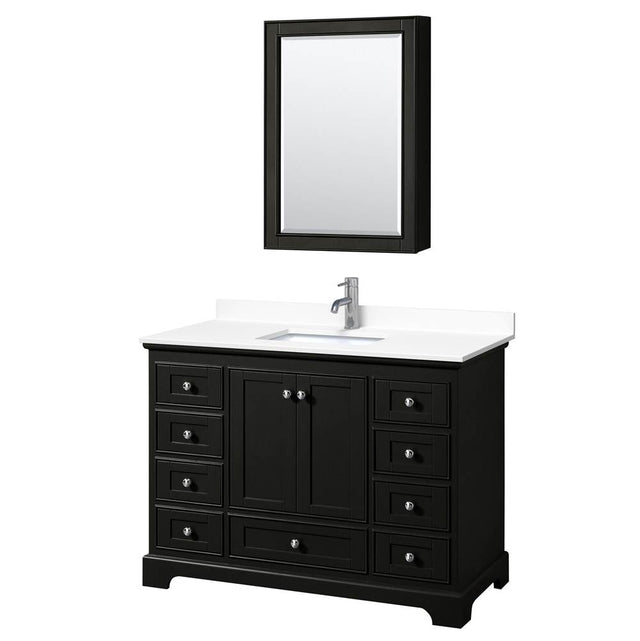 Wyndham Collection - Deborah 48 Inch Single Bathroom Vanity in Dark Espresso, White Cultured Marble Countertop, Undermount Square Sink, Medicine Cabinet