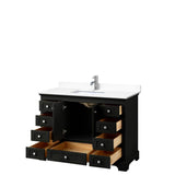 Deborah 48 Inch Single Bathroom Vanity in Dark Espresso, White Cultured Marble Countertop, Undermount Square Sink, No Mirror