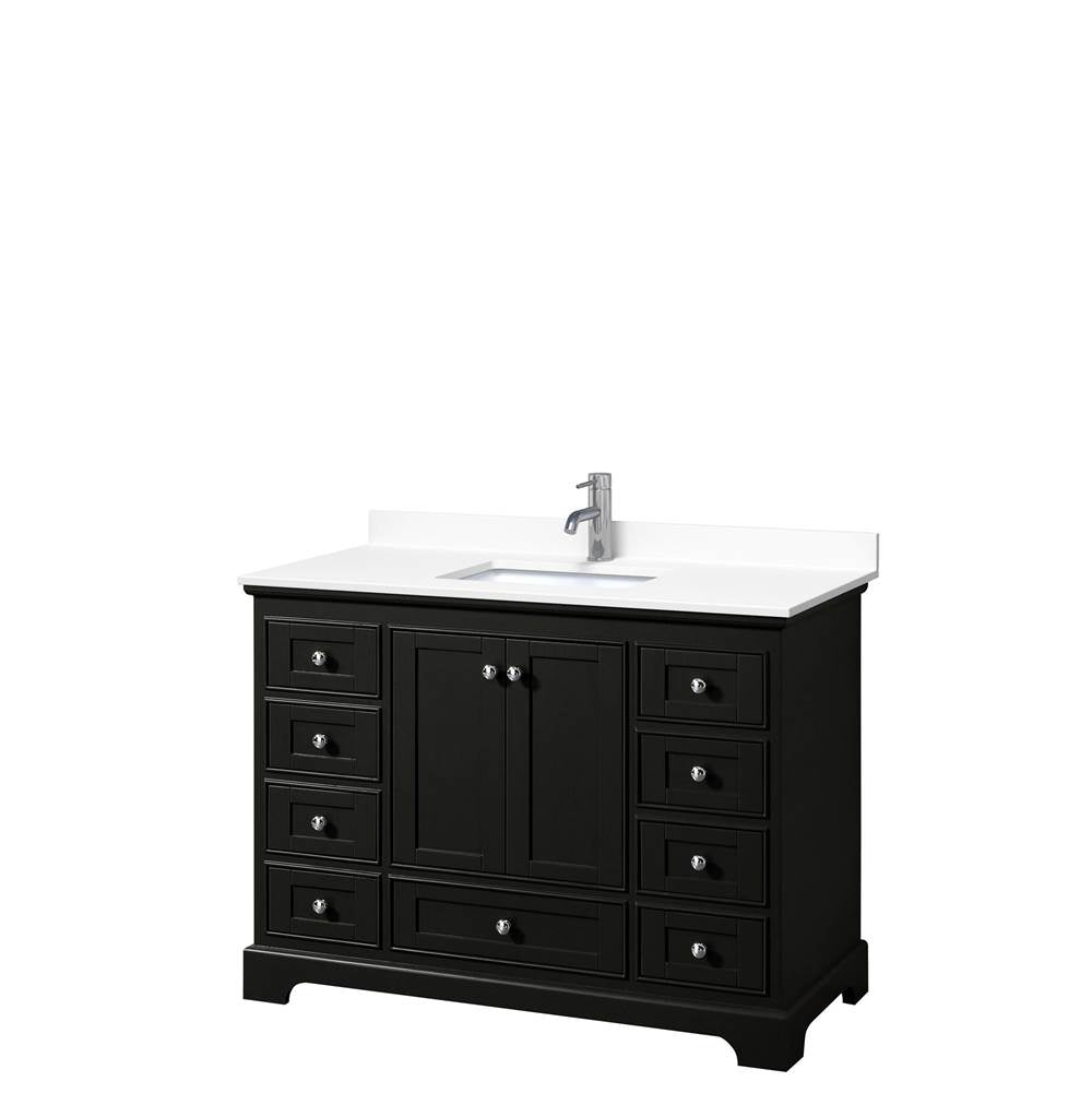Wyndham Collection - Deborah 48 Inch Single Bathroom Vanity in Dark Espresso, White Cultured Marble Countertop, Undermount Square Sink, No Mirror