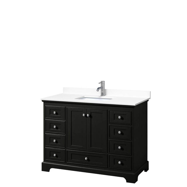 Wyndham Collection - Deborah 48 Inch Single Bathroom Vanity in Dark Espresso, White Cultured Marble Countertop, Undermount Square Sink, No Mirror