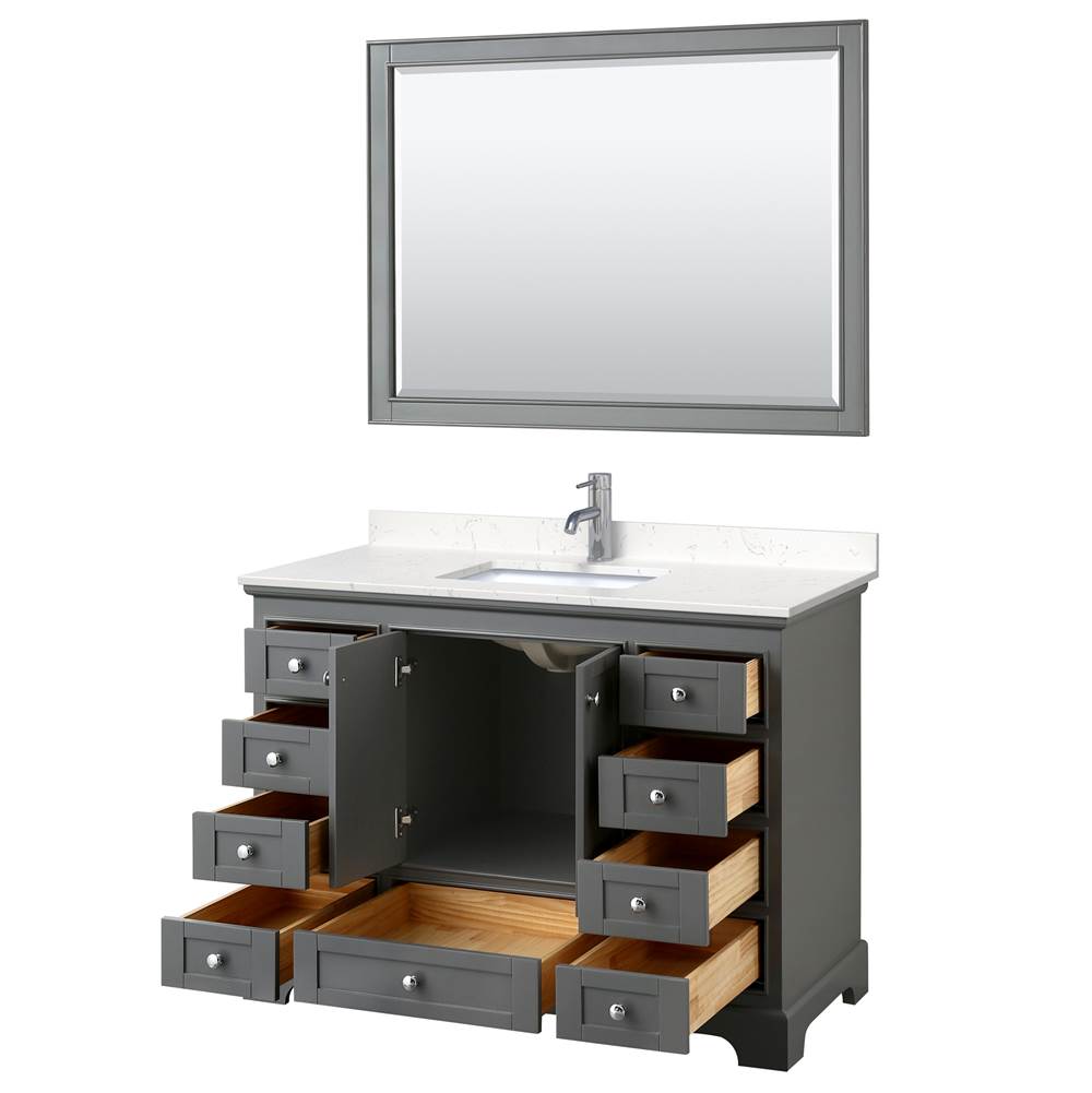 Deborah 48 Inch Single Bathroom Vanity in Dark Gray, Carrara Cultured Marble Countertop, Undermount Square Sink, 46 Inch Mirror