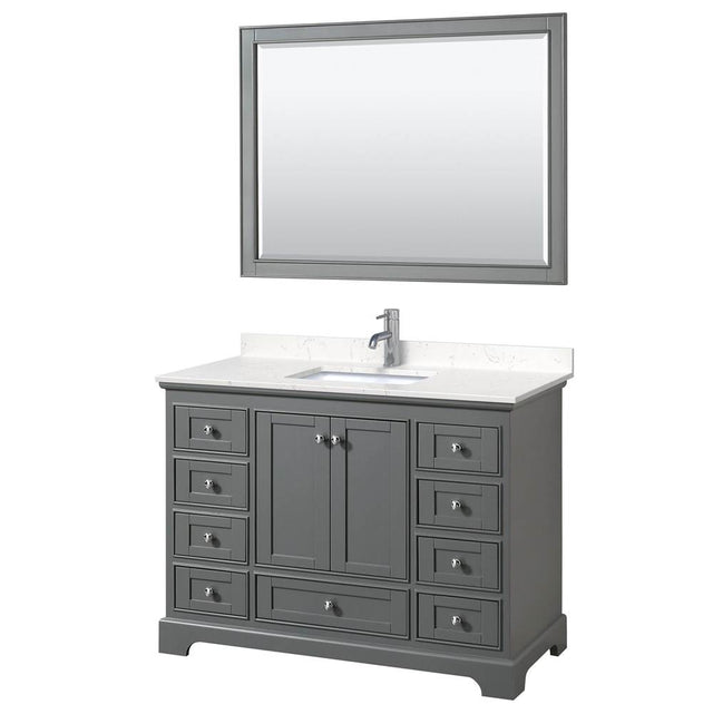 Wyndham Collection - Deborah 48 Inch Single Bathroom Vanity in Dark Gray, Carrara Cultured Marble Countertop, Undermount Square Sink, 46 Inch Mirror