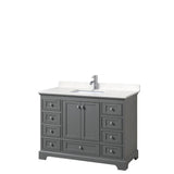 Wyndham Collection - Deborah 48 Inch Single Bathroom Vanity in Dark Gray, Carrara Cultured Marble Countertop, Undermount Square Sink, No Mirror
