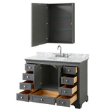 Deborah 48 Inch Single Bathroom Vanity in Dark Espresso, White Carrara Marble Countertop, Undermount Oval Sink, and Medicine Cabinet