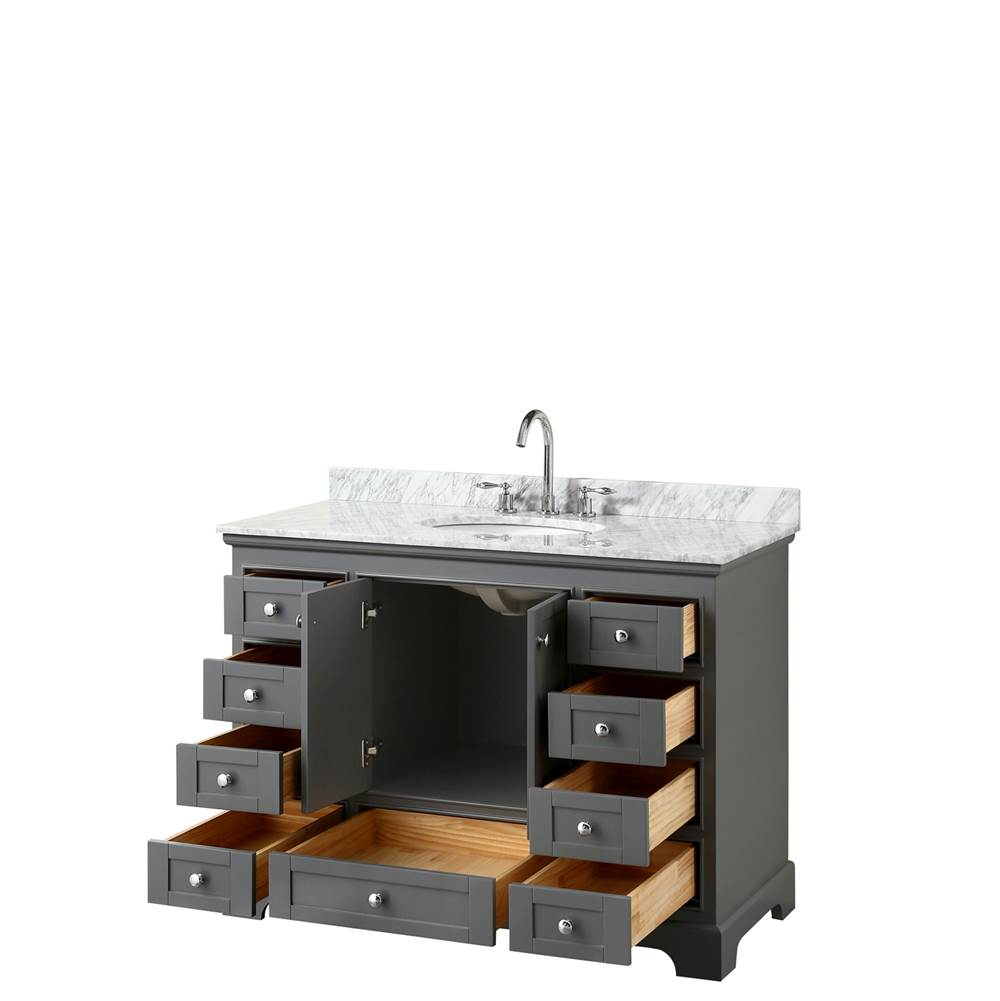 Deborah 48 Inch Single Bathroom Vanity in Dark Espresso, White Carrara Marble Countertop, Undermount Oval Sink, and No Mirror