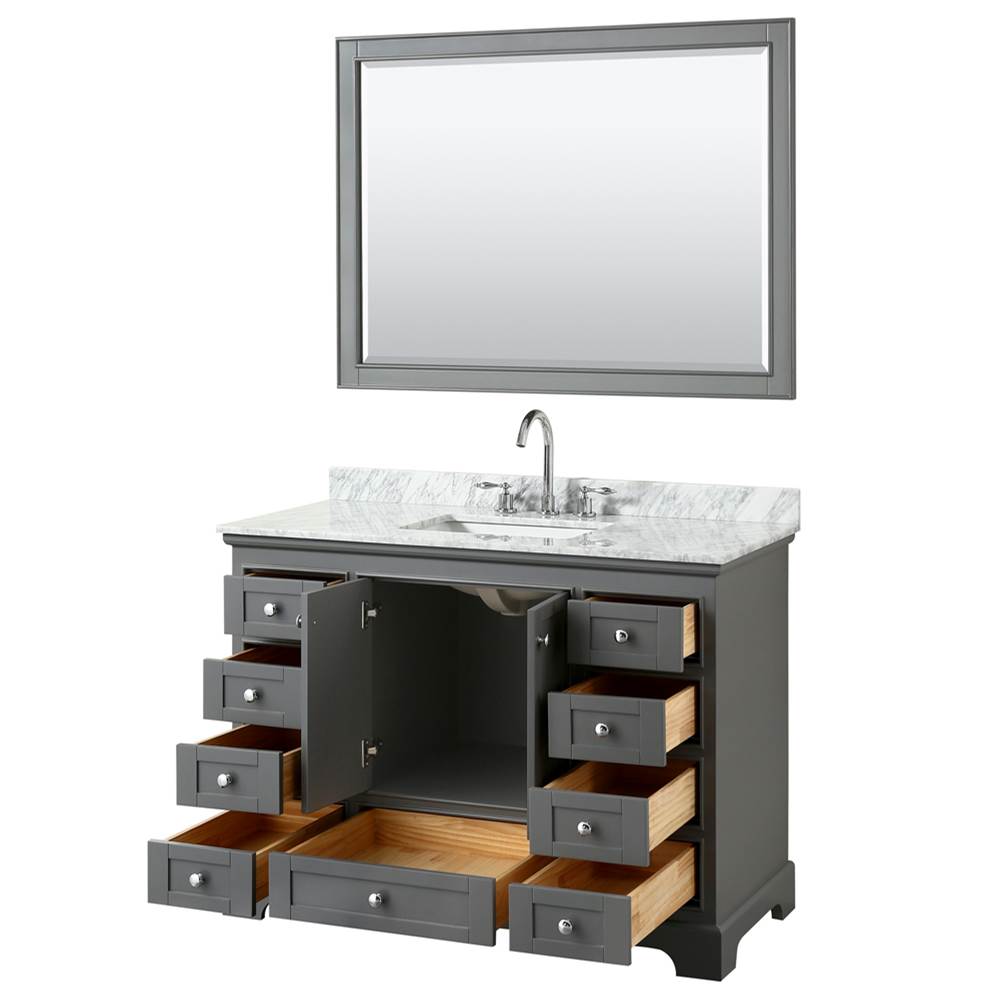 Deborah 48 Inch Single Bathroom Vanity in Dark Espresso, White Carrara Marble Countertop, Undermount Square Sink, and 46 Inch Mirror