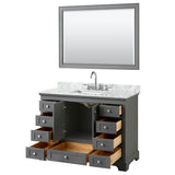 Deborah 48 Inch Single Bathroom Vanity in Dark Espresso, White Carrara Marble Countertop, Undermount Square Sink, and 46 Inch Mirror