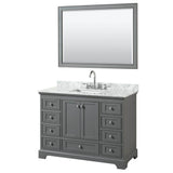 Wyndham Collection - Deborah 48 Inch Single Bathroom Vanity in Dark Gray, White Carrara Marble Countertop, Undermount Square Sink, and 46 Inch Mirror - Dark Gray