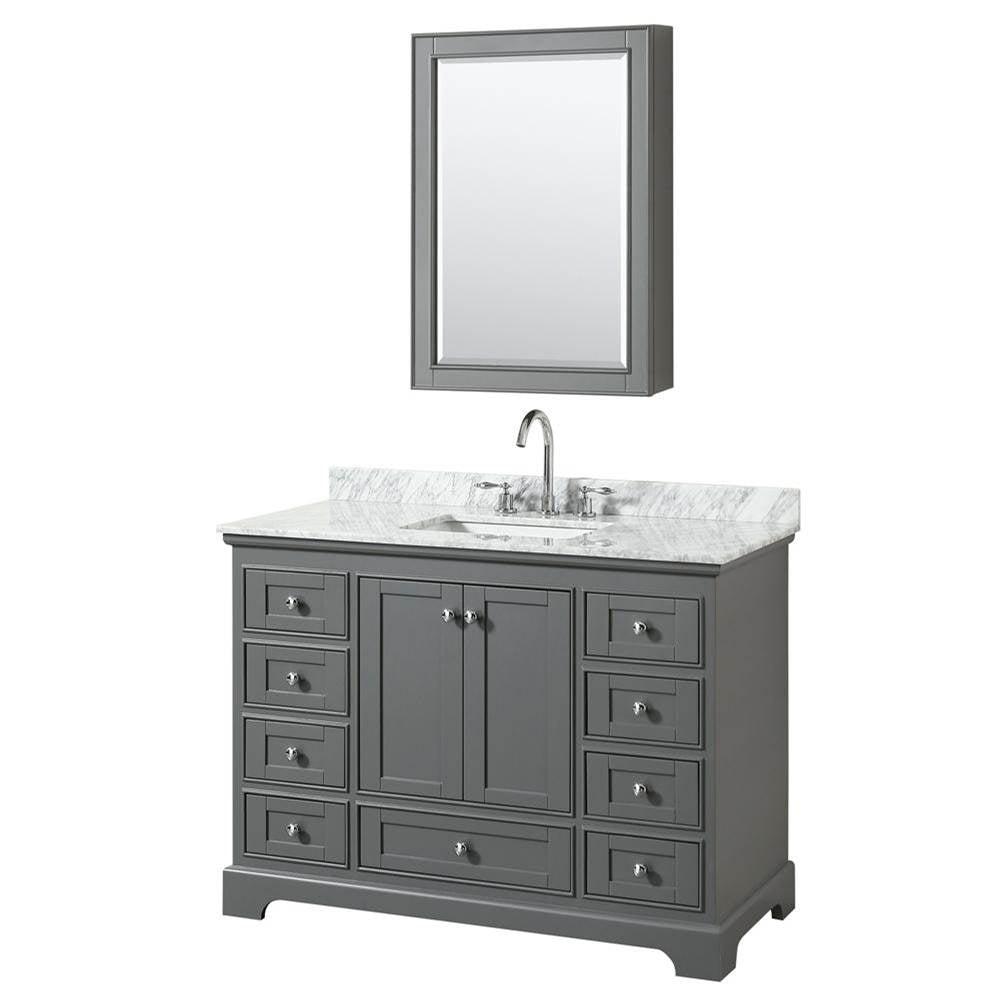 Wyndham Collection - Deborah 48 Inch Single Bathroom Vanity in Dark Gray, White Carrara Marble Countertop, Undermount Square Sink, and Medicine Cabinet - Dark Gray