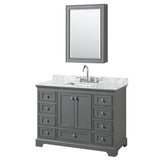 Wyndham Collection - Deborah 48 Inch Single Bathroom Vanity in Dark Gray, White Carrara Marble Countertop, Undermount Square Sink, and Medicine Cabinet - Dark Gray
