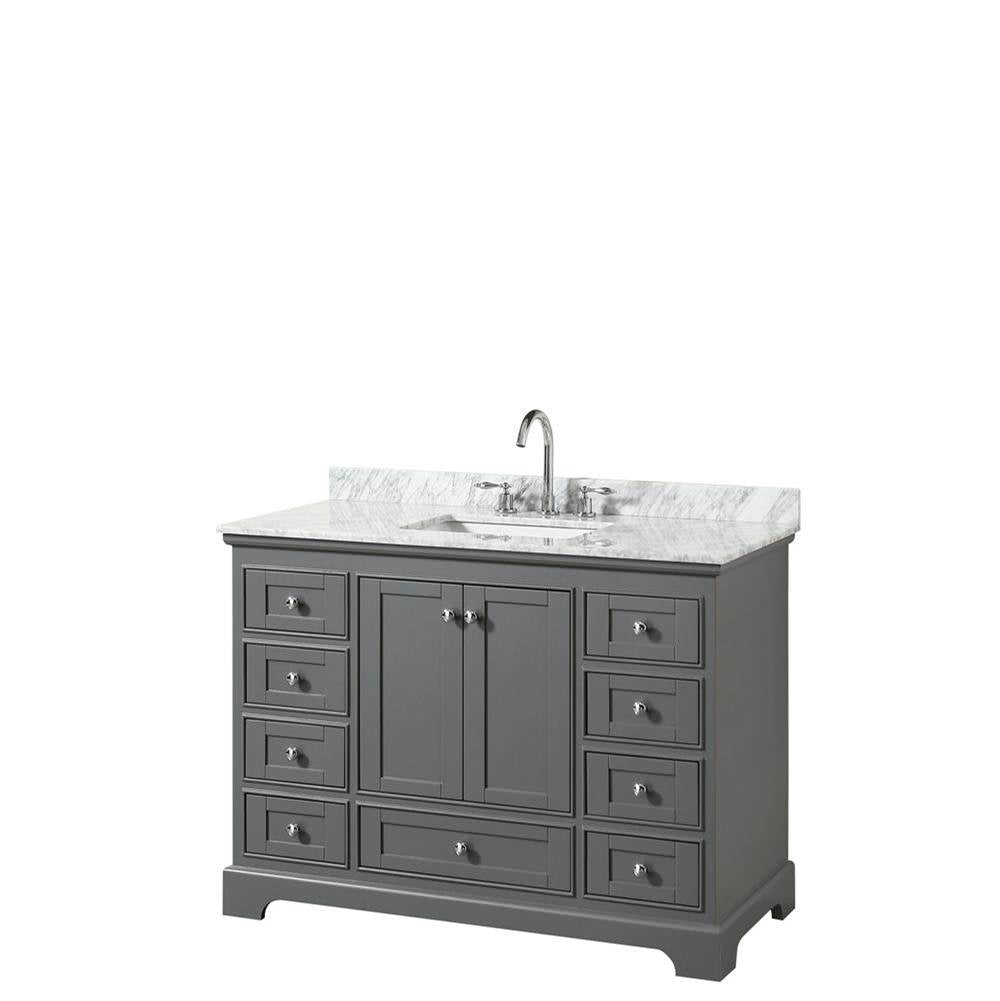 Wyndham Collection - Deborah 48 Inch Single Bathroom Vanity in Dark Gray, White Carrara Marble Countertop, Undermount Square Sink, and No Mirror - Dark Gray