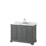 Wyndham Collection - Deborah 48 Inch Single Bathroom Vanity in Dark Gray, White Carrara Marble Countertop, Undermount Square Sink, and No Mirror - Dark Gray