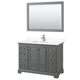 Wyndham Collection - Deborah 48 Inch Single Bathroom Vanity in Dark Gray, White Cultured Marble Countertop, Undermount Square Sink, 46 Inch Mirror