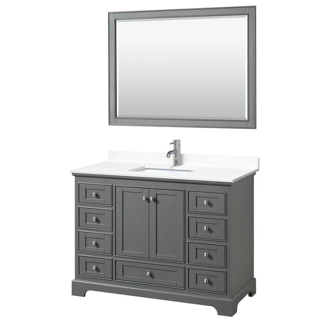 Wyndham Collection - Deborah 48 Inch Single Bathroom Vanity in Dark Gray, White Cultured Marble Countertop, Undermount Square Sink, 46 Inch Mirror
