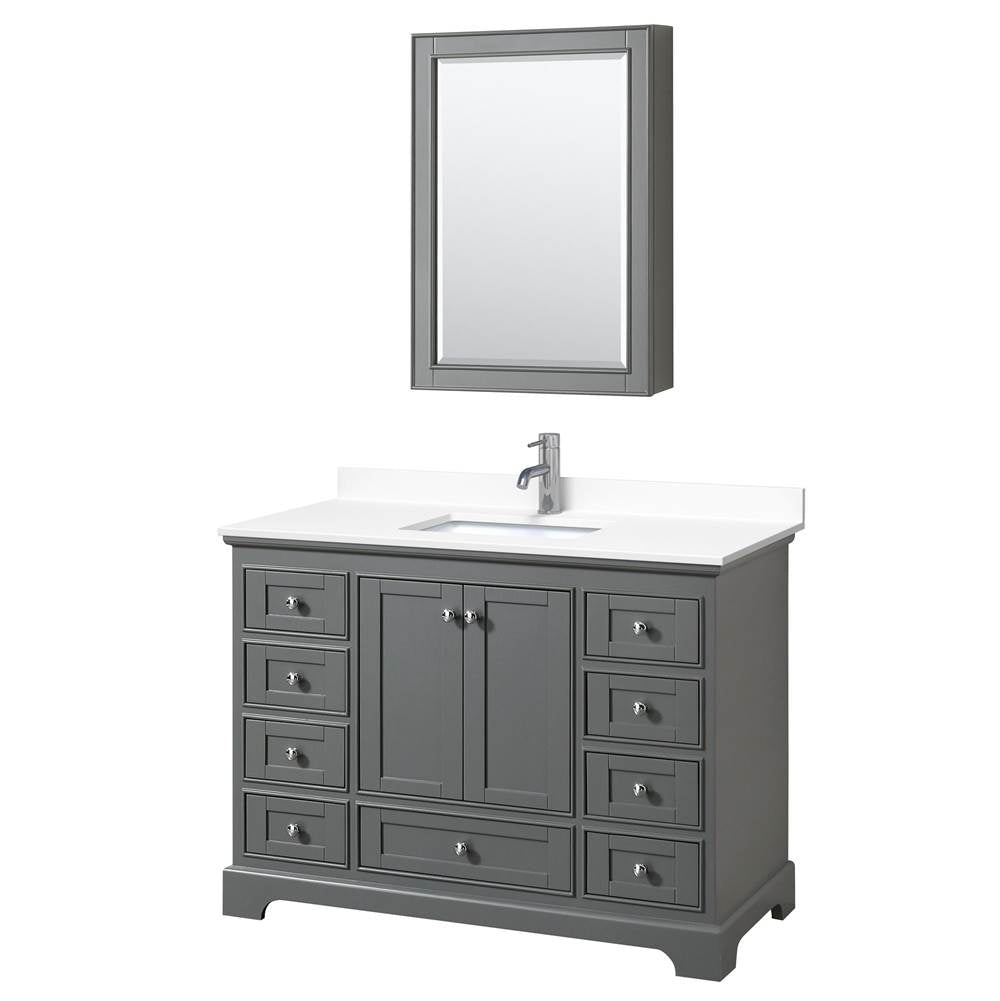 Wyndham Collection - Deborah 48 Inch Single Bathroom Vanity in Dark Gray, White Cultured Marble Countertop, Undermount Square Sink, Medicine Cabinet