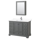 Wyndham Collection - Deborah 48 Inch Single Bathroom Vanity in Dark Gray, White Cultured Marble Countertop, Undermount Square Sink, Medicine Cabinet