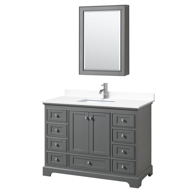 Wyndham Collection - Deborah 48 Inch Single Bathroom Vanity in Dark Gray, White Cultured Marble Countertop, Undermount Square Sink, Medicine Cabinet